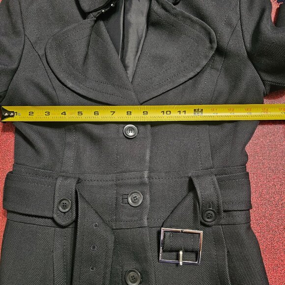 Karen Millen Black Trench Coat Wool US 4 Belted Designer Tailored Quiet Luxury - Picture 7 of 13